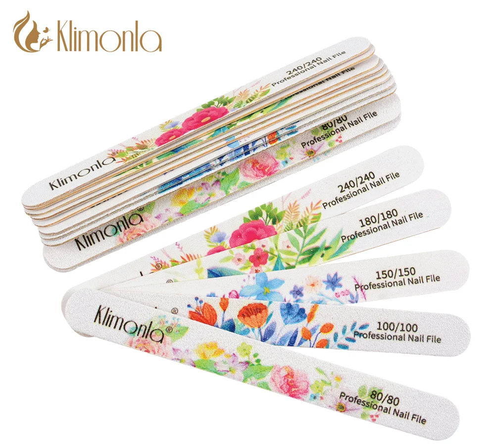 10Pcs/Lot Nail File 100 180 Grit Professional Wooden Two Sided Sanding Files Washable Nails Accessories Manicure Salon Tools