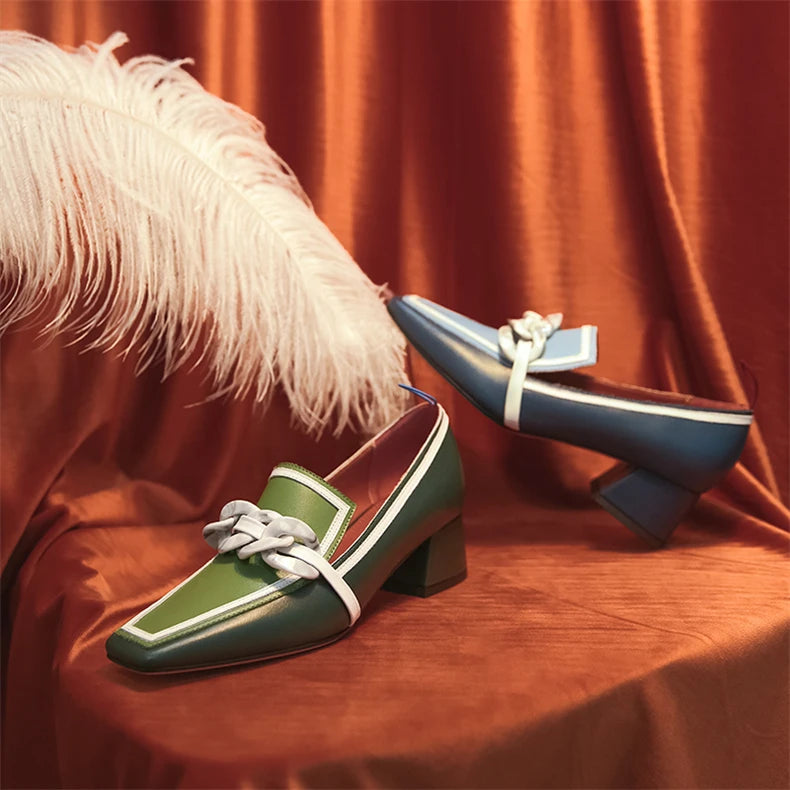 2020 Summer Women Chunky Pumps Thick High Heel Slip-On Waterproof Loafers Shoes Casual Vintage Square Toe Ladies Suit Shoes