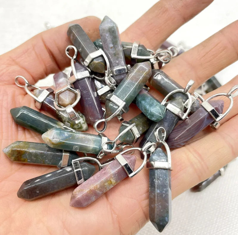 Wholesale Natural Gem Stone Quartz Crystal Turquoise Hexagonal Pendulum Reiki Charm Pendants DIY Jewelry Making Necklaces 10Pcs Viralgem Store