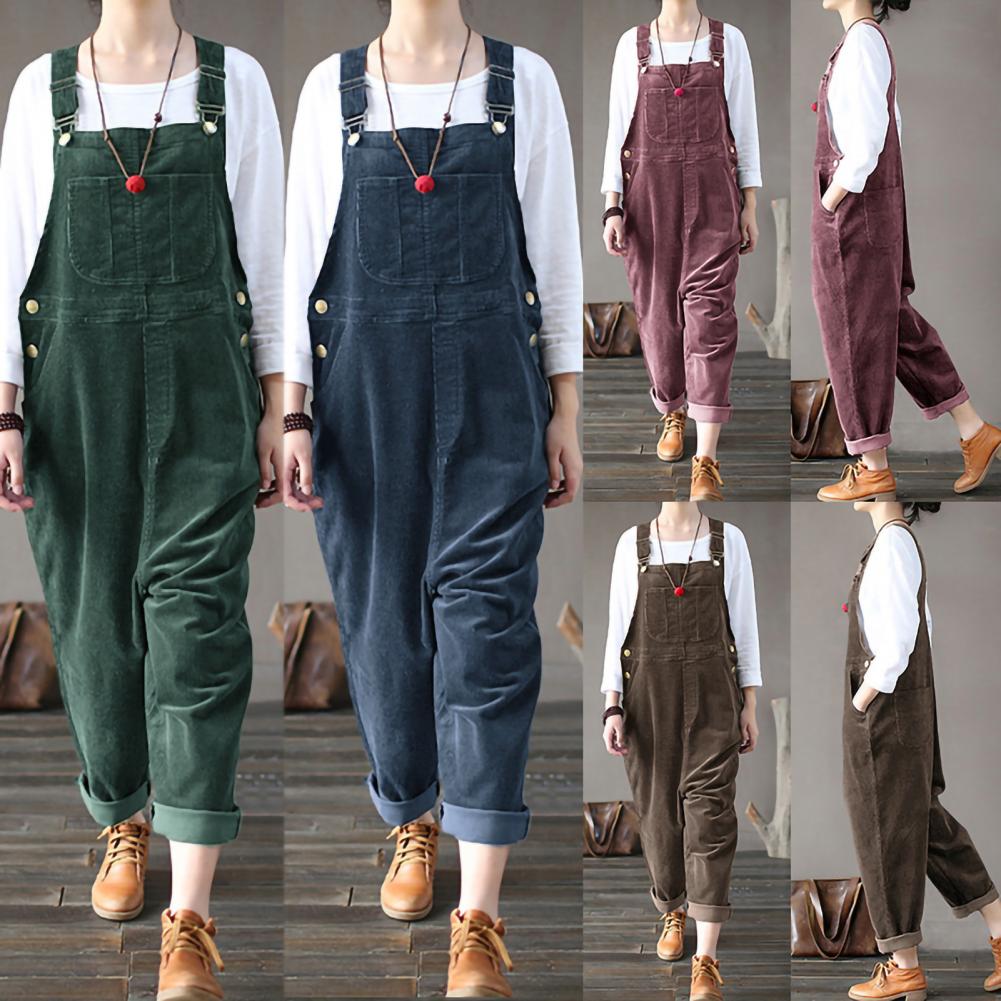 Winter Corduroy Jumpsuit Women Wide Leg Overalls Solid Color Loose Sleeveless Wide Leg Jumpsuit combinaison femme Комбинезоны Viralgem Store