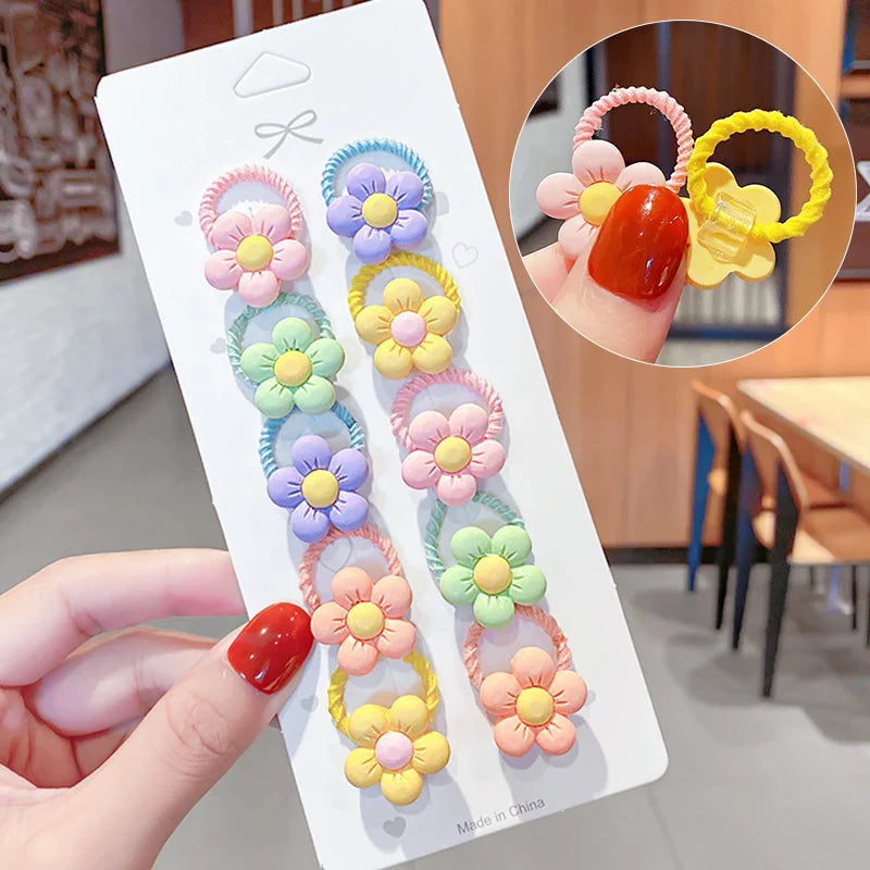 10 Pcs/Set Children Cute Hair Bands Cartoon Flower Elastic Hair Bands Girls Baby Lovely Rubber Bands Gift Kids Hair Accessories Viralgem Store