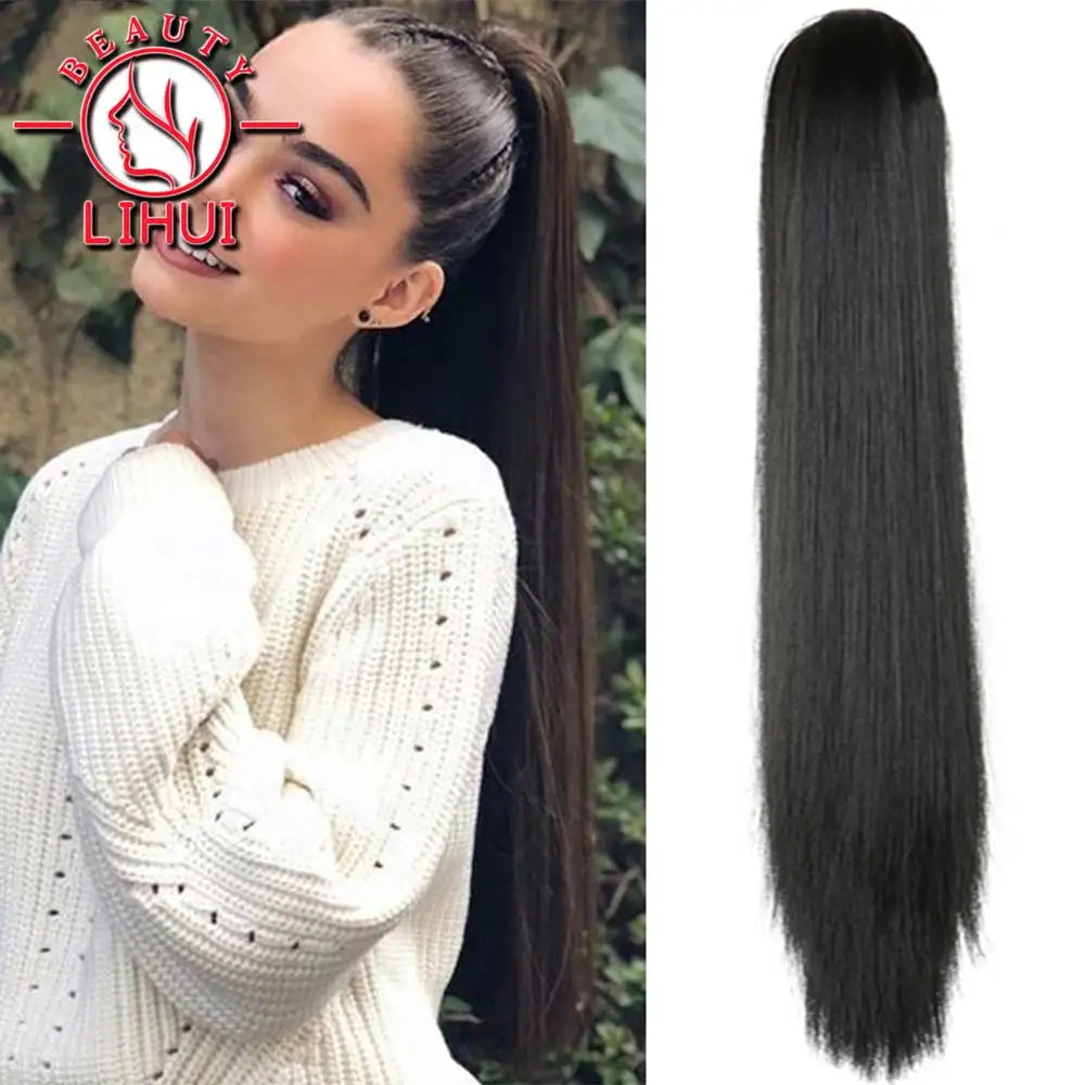 22" Synthetic Women Claw on Ponytail Clip in Hair Extensions Straight Style Pony Tail Hairpiece Ombre Brown Blonde Viralgem Store