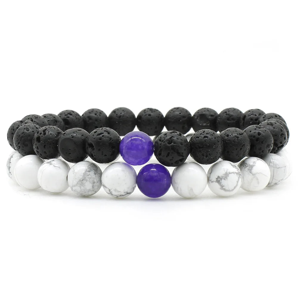 Women Men 8mm Beaded Natural Stone Bracelet Couples Lover Agate Quartz Lava Tiger Eye Healing Energy Bangle Yoga Jewelry