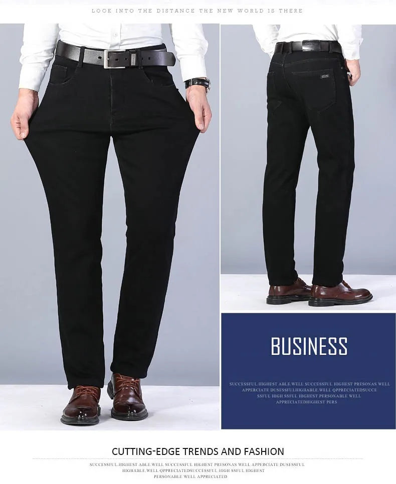 2025 Winter Warm Denim Casual  Fleece  Jeans Men Elasticity  Slim Fit Stretch Thick Velvet Pants Black Grey Blue Jeans