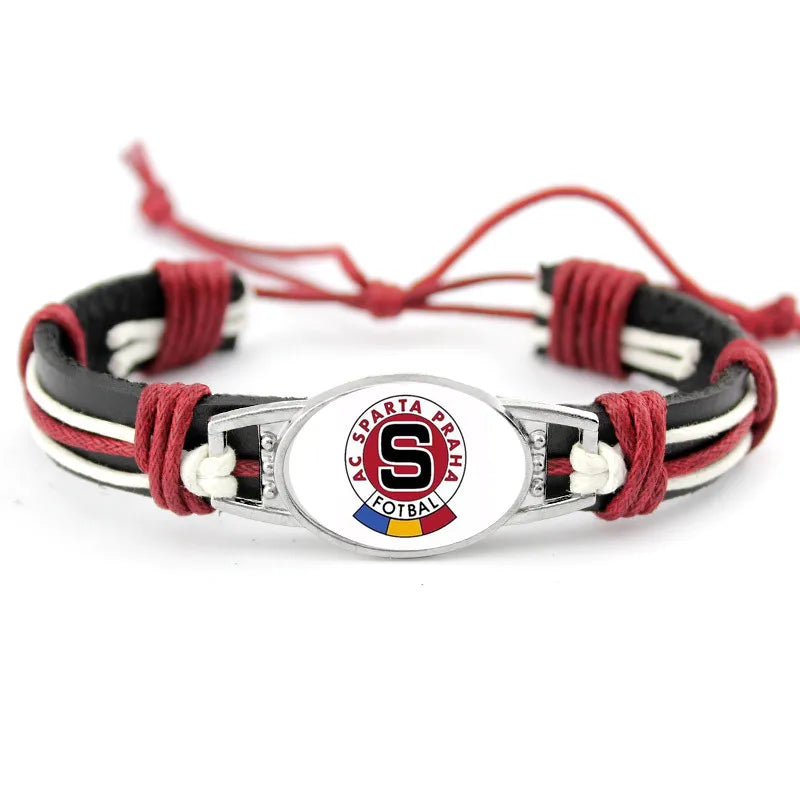 1PC Czech Republic  AC Sparta Praha Fotbal Charms Genuine Leather Bracelet Bangles Hand Braided Jewelry Dropshipping