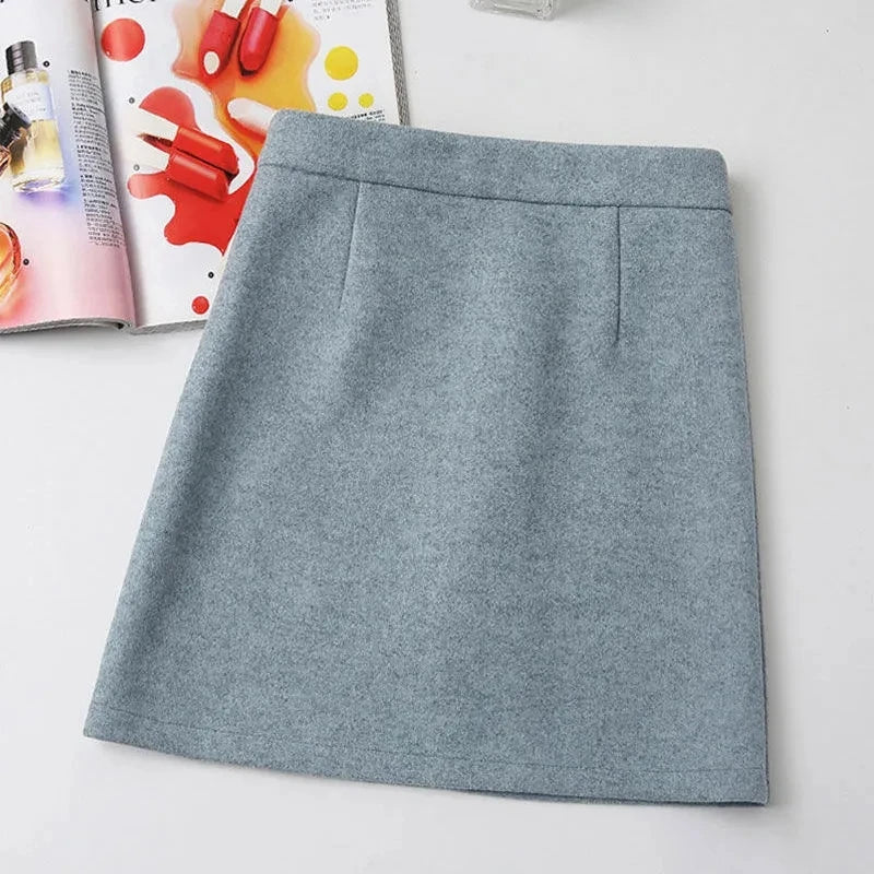Woolen Skirt Women Winter Autumn Mini Skirts A Line Wrap Hip Korean Fashion A Line Harajuku Faldas Black Skirt