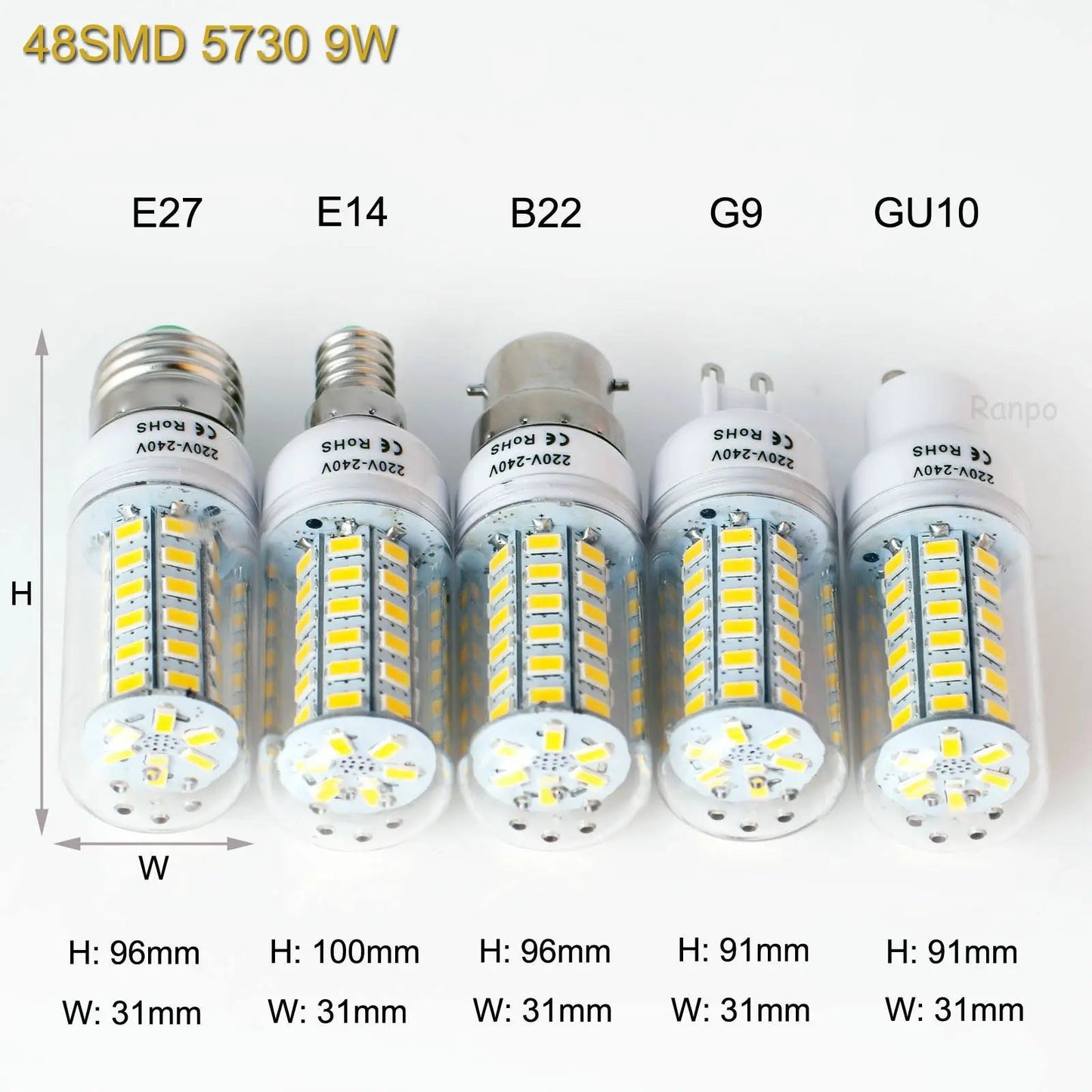Super Brightness 7W-15W LED Corn Light Bulbs E27 E14 B22 G9 GU10 Screw 24/36/48/56/69/72 LED Chips White Lampada 220V Ampoule Viralgem Store