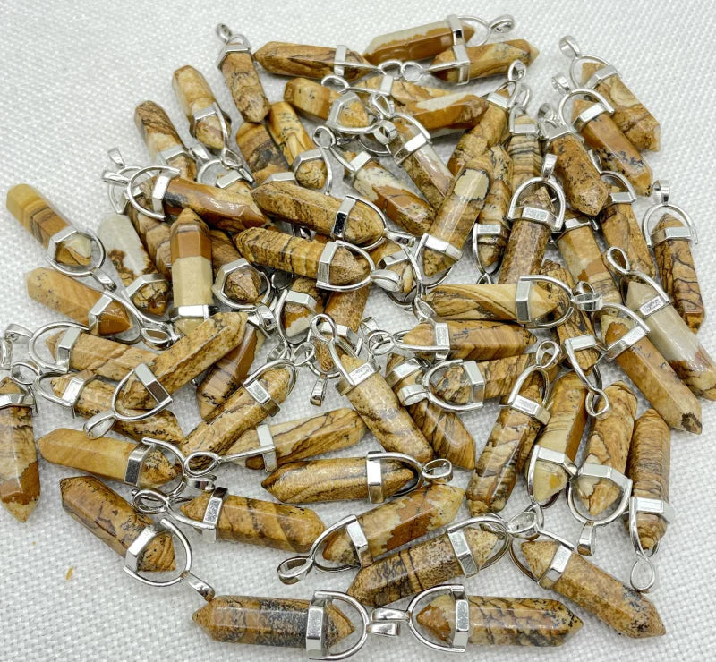 Wholesale Natural Gem Stone Quartz Crystal Turquoise Hexagonal Pendulum Reiki Charm Pendants DIY Jewelry Making Necklaces 10Pcs Viralgem Store