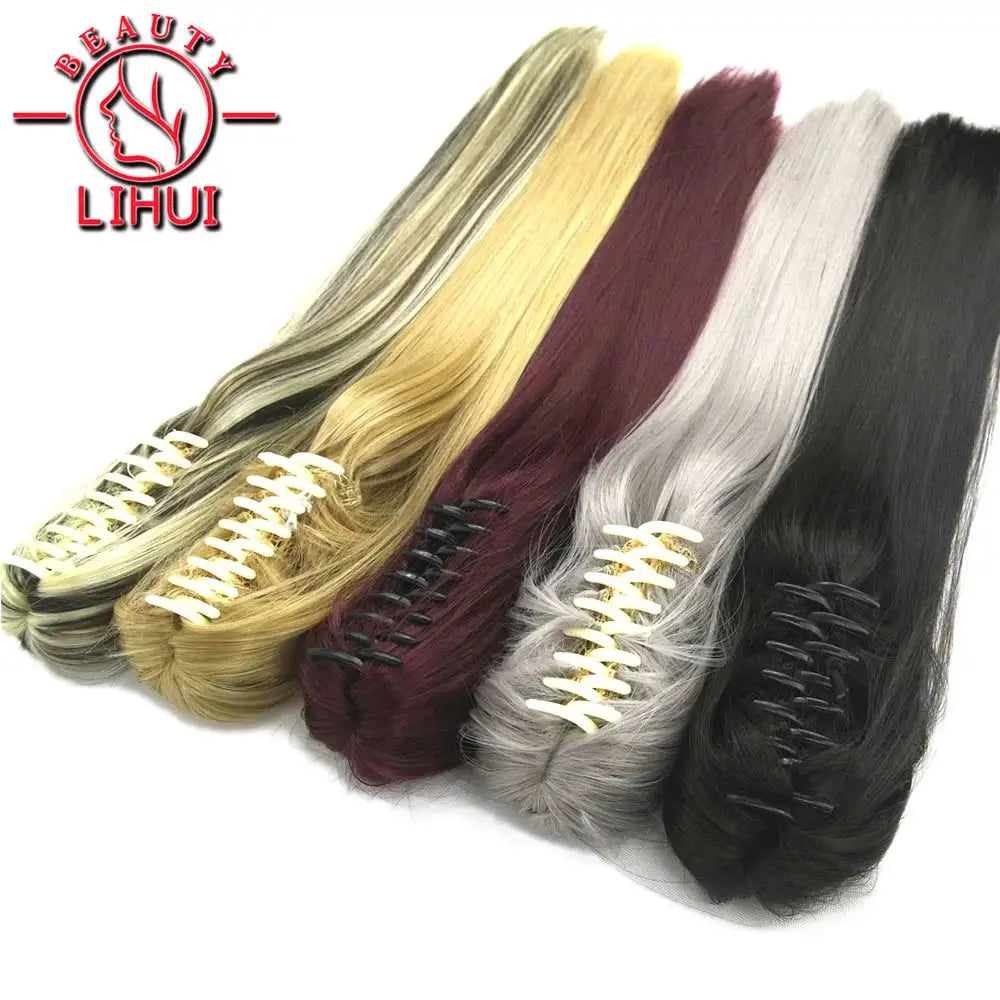 22" Synthetic Women Claw on Ponytail Clip in Hair Extensions Straight Style Pony Tail Hairpiece Ombre Brown Blonde Viralgem Store