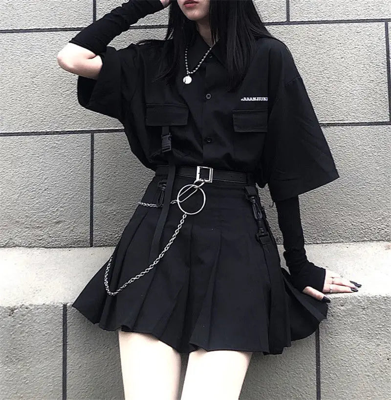 Y2K Gothic Shirt Set Skirt Women Emo Scene Harajuku Grunge Clothes Egirl Techwear Skirt BF Top Aesthetic Jupe Femme Mall Goth