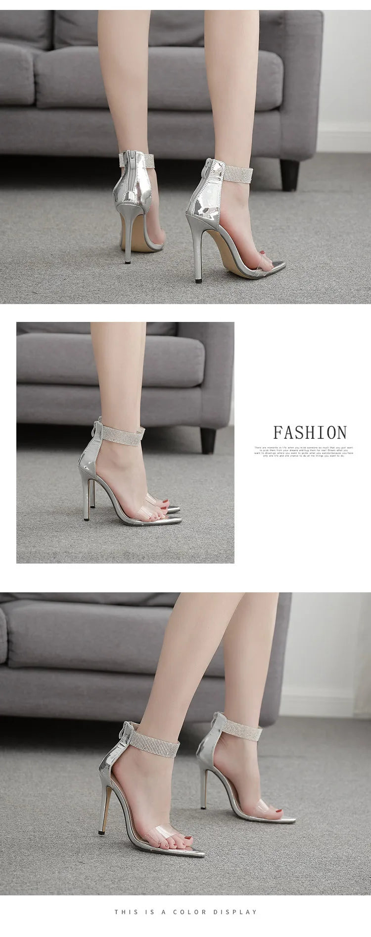 Summer New Crystal Ankle Strap Sandals Women Sexy Open Toe PVC Zipper Thin High Heels Sandals Female Wedding Shoes 2020