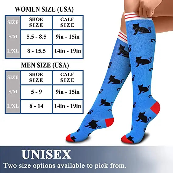 Women Men Compression Socks Cat Dog Animal Prints High Stockings Running Compression Stockings 20-30mmhg Sports Socks