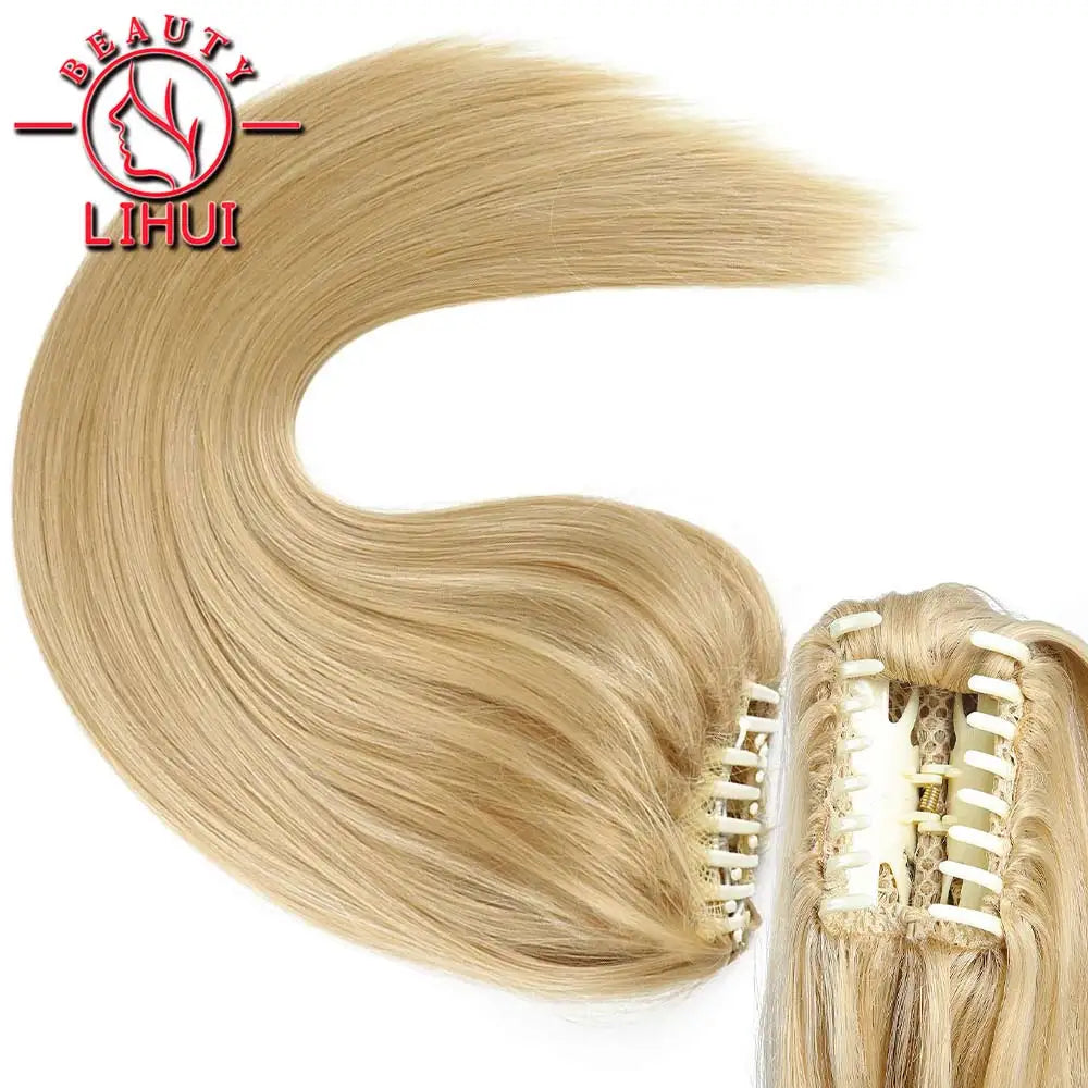 22" Synthetic Women Claw on Ponytail Clip in Hair Extensions Straight Style Pony Tail Hairpiece Ombre Brown Blonde Viralgem Store
