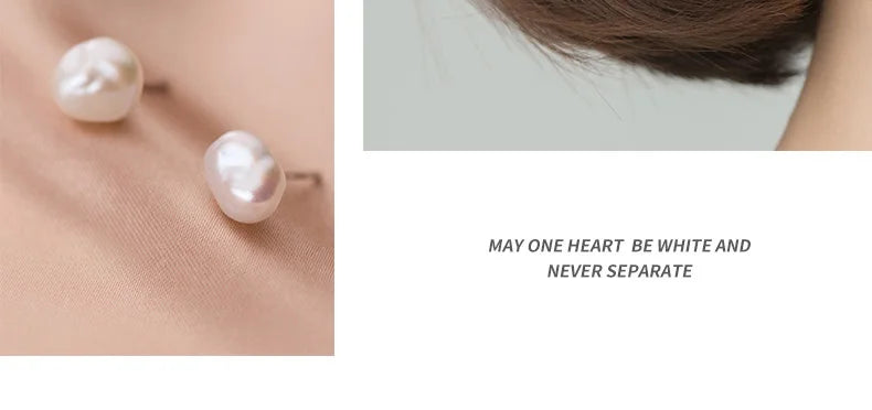 Trustdavis Authentic 925 Sterling Silver Sweet Irregular Baroque Pearl Stud Earrings For Women Wedding Party FIne Jewelry DA1224