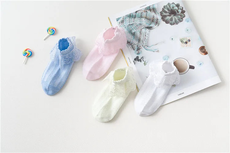 10 Pairs/lot Baby Girls Kids Socks Lace Ruffle Princess Mesh Children Ankle Short Breathable Cotton White Pink Blue Toddler Sock
