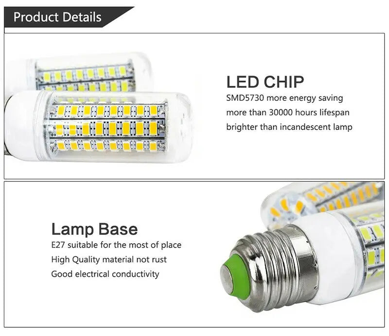 Super Brightness 7W-15W LED Corn Light Bulbs E27 E14 B22 G9 GU10 Screw 24/36/48/56/69/72 LED Chips White Lampada 220V Ampoule Viralgem Store