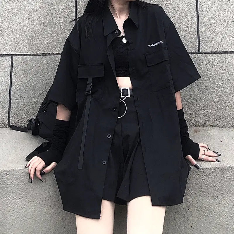 Y2K Gothic Shirt Set Skirt Women Emo Scene Harajuku Grunge Clothes Egirl Techwear Skirt BF Top Aesthetic Jupe Femme Mall Goth