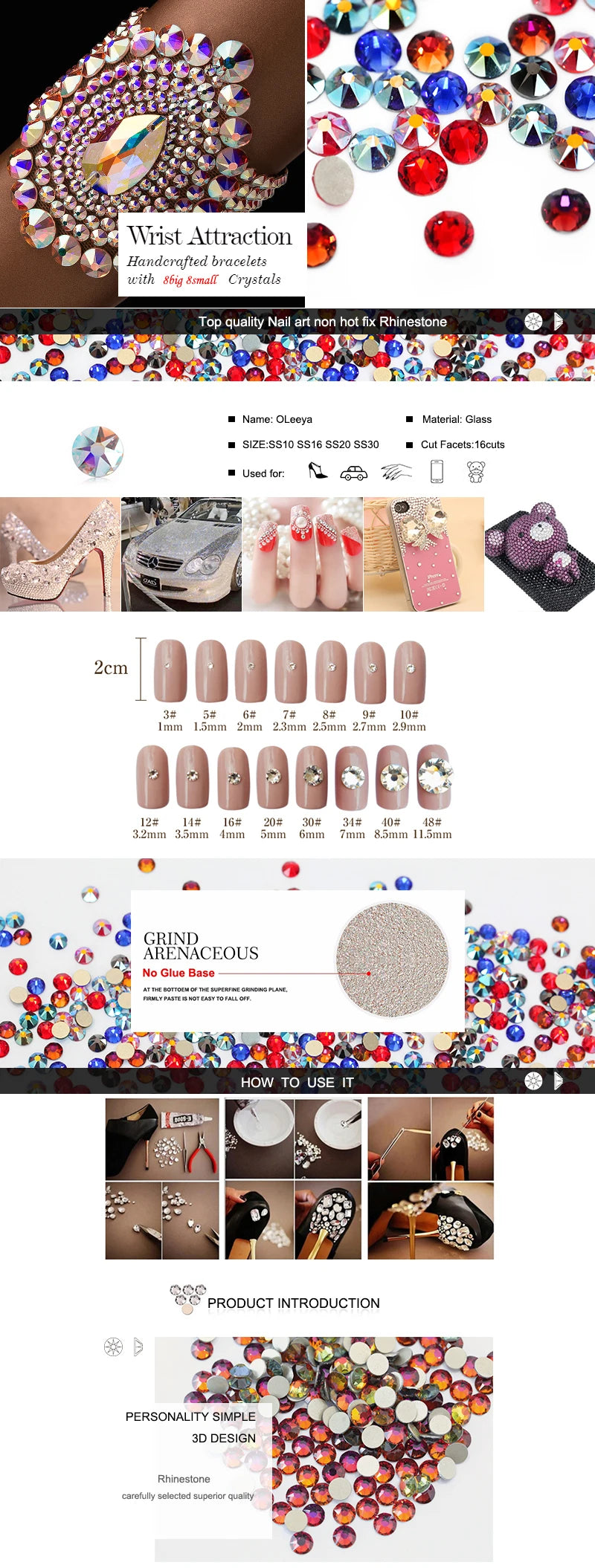 Super Shiny 3D Glass 16 Cut Facets 2088 Flatback Swarovsky DIY Nails Rhinestones Art Decoration Manicure Top Crystal Stones Gems