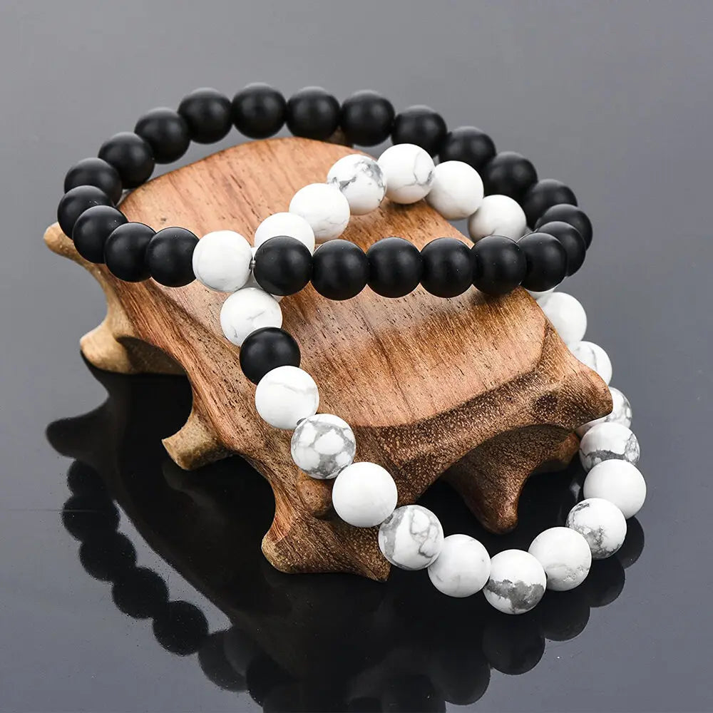 Women Men 8mm Beaded Natural Stone Bracelet Couples Lover Agate Quartz Lava Tiger Eye Healing Energy Bangle Yoga Jewelry