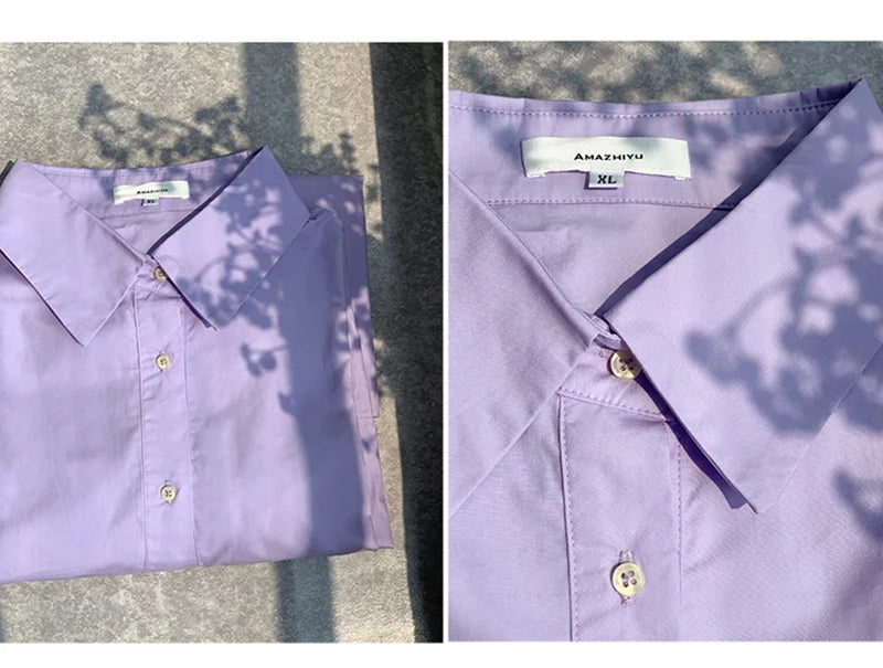 100% Cotton Women's Shirt 2024 Autumn New Solid Color Button Turn-Down Collar Long-Sleeved Casual Loose Ladies OL Shirts Viralgem Store