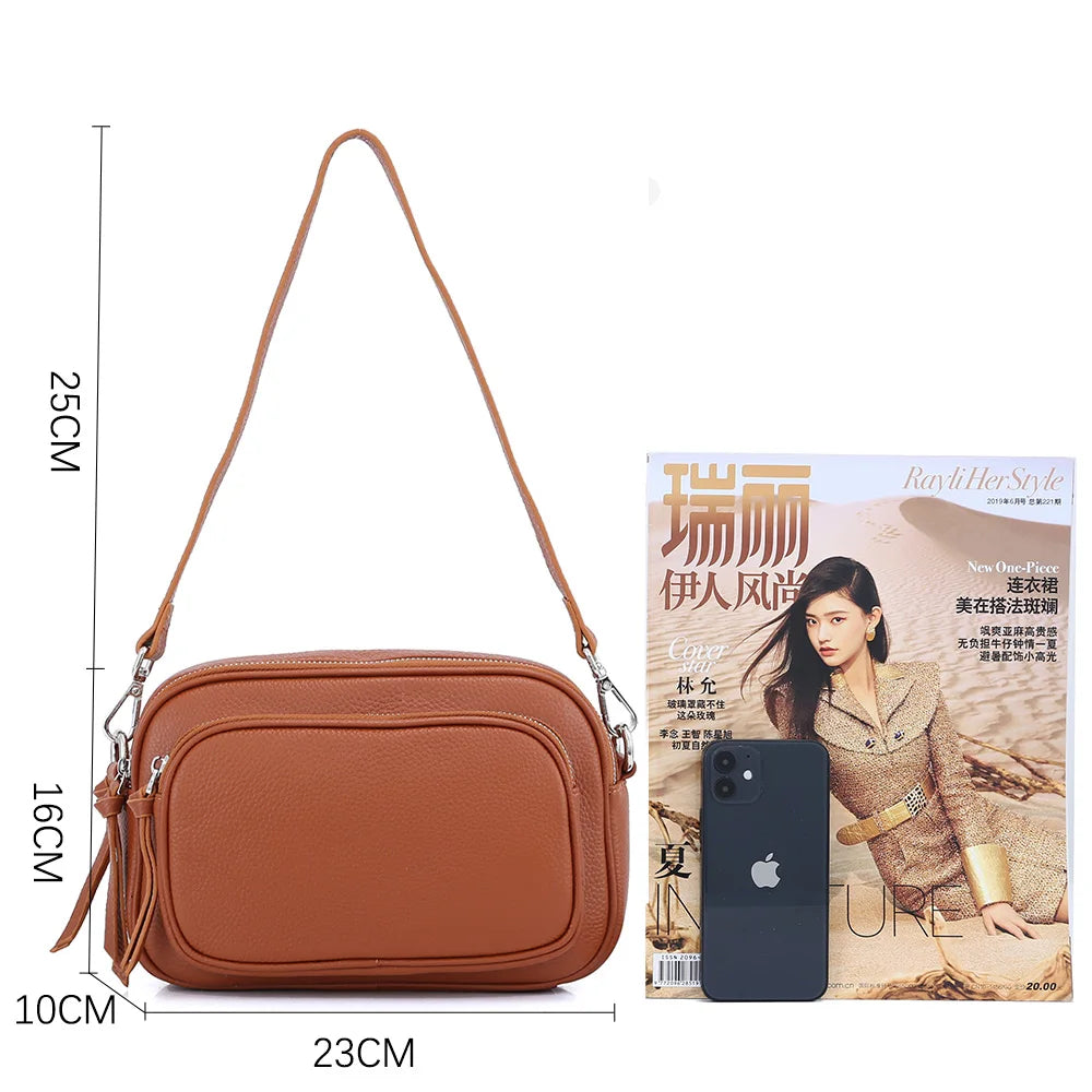 Zency Designer Women Shoulder Bag Genuine Cowhide Leather Handbag Zipper Pockets Large Capacity Female Crossbody Bag White Viralgem Store