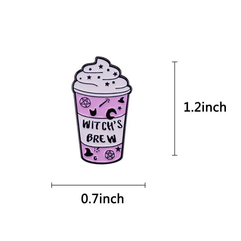 Witch Lapel Pin Collection Magic Broomstic Brooch Ice Cream Mug Frappuccinoo Badge Witches Welcome Jewelry Viralgem Store