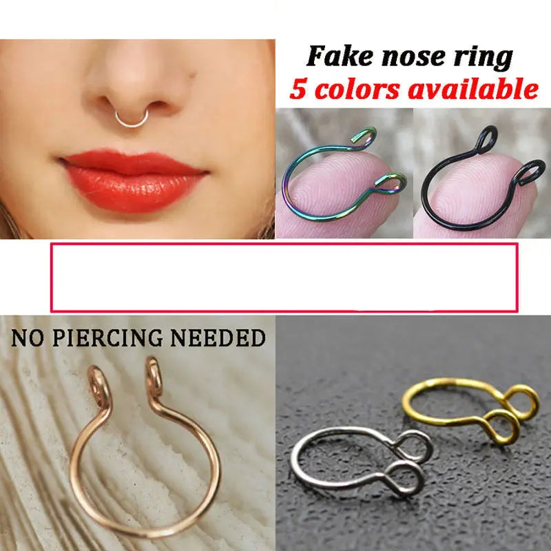 2 Sizes U Shaped Fake Nose Ring Hoop Septum Rings Stainless Steel Nose Piercing Fake Piercing Oreja Pircing Jewelry