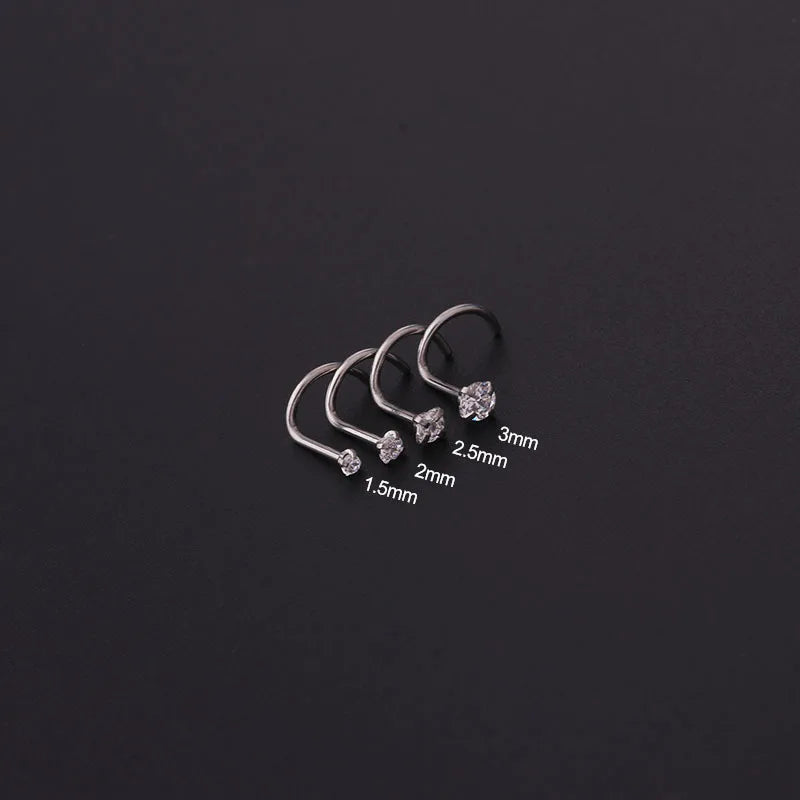 1PC 1.5-3mm Mini Zircon Nose Studs 316L Stainless Steel L Shape Nose Ring Cartilage Earrings for Women Men Body Piercing Jewelry Viralgem Store