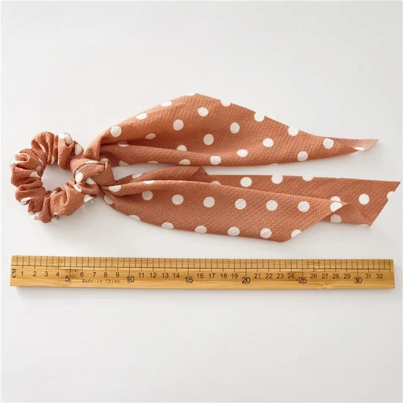2020 Women Streamers Scrunchies Polka Dot Print Elastic Bow Hair Rope Girl Hair Ties Korean Sweet Hair Accessories Headwear Viralgem Store
