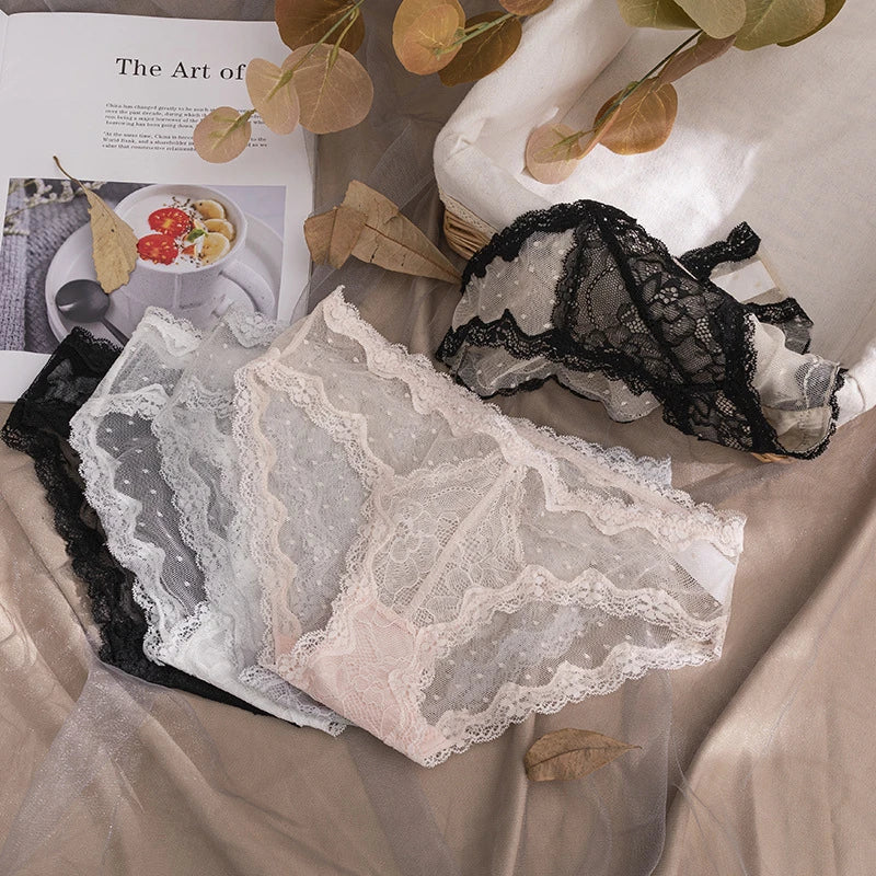 3pcs/lot Summer loose lace ladies panties, soft mesh underwear, sexy temptation briefs, seamless mid-waist cotton crotch panties Viralgem Store