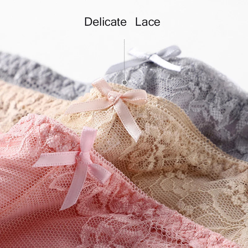 7Pcs Cotton Women's underwear lace transparent panties comfortable antibacterial plus size pants female sexy lingerie