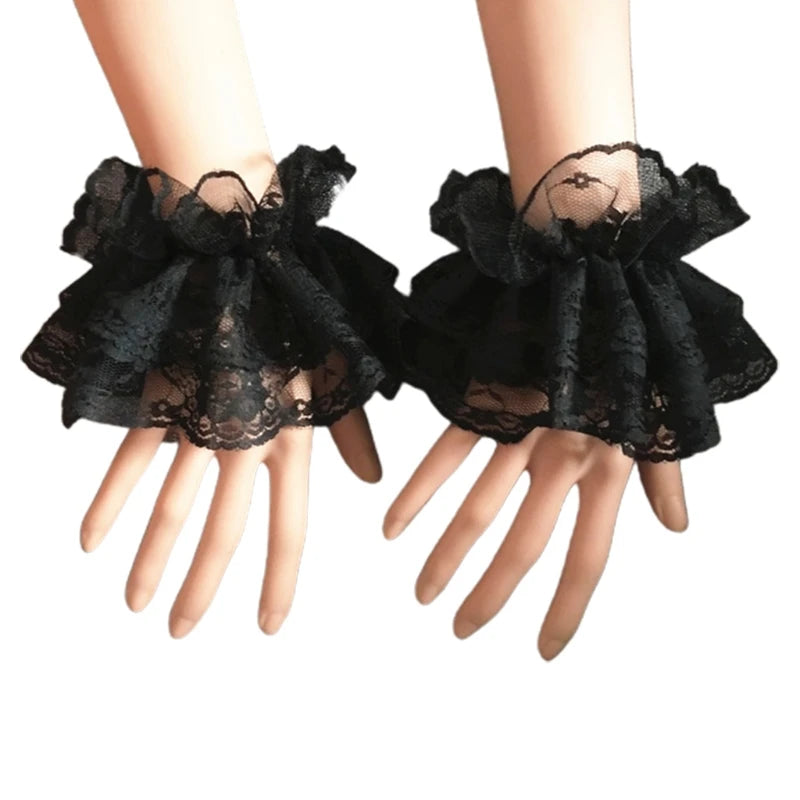 Steampunk Lolita Hand Sleeve Wrist Cuffs Ruffled Floral Lace Elastic Bracelet XX9D Viralgem Store