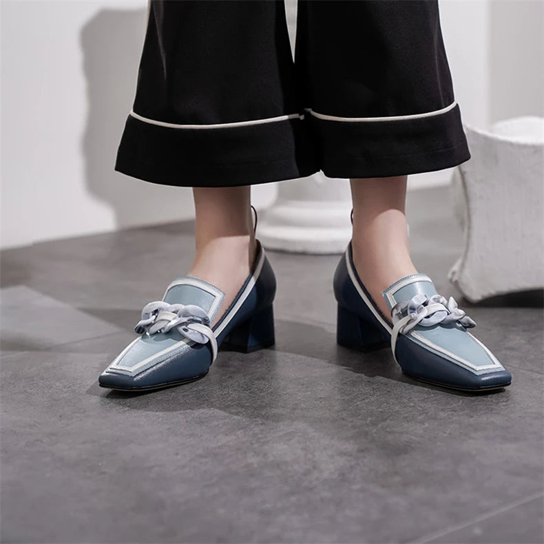 2020 Summer Women Chunky Pumps Thick High Heel Slip-On Waterproof Loafers Shoes Casual Vintage Square Toe Ladies Suit Shoes