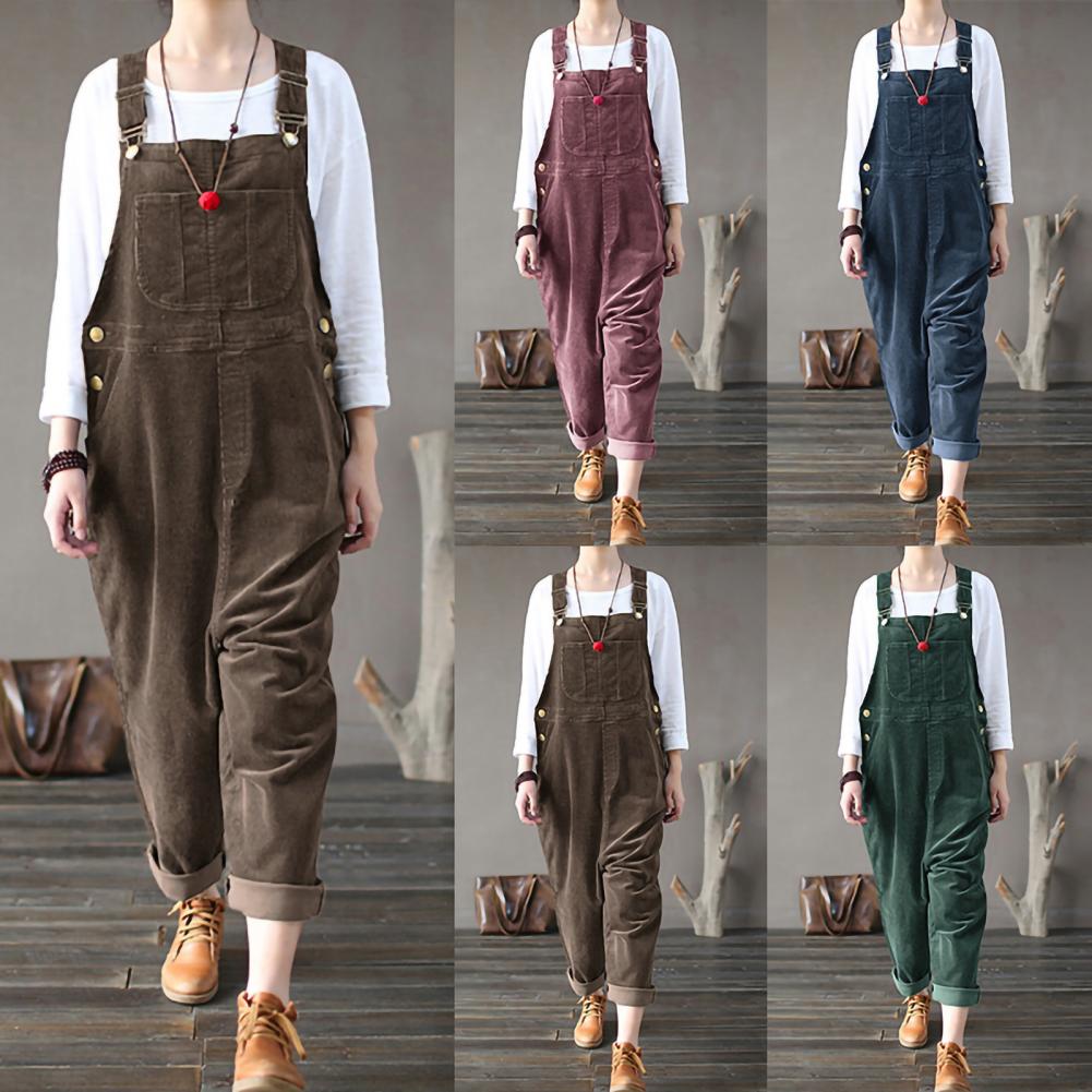 Winter Corduroy Jumpsuit Women Wide Leg Overalls Solid Color Loose Sleeveless Wide Leg Jumpsuit combinaison femme Комбинезоны Viralgem Store