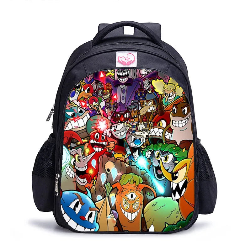 16 Inch Cuphead Game Mugman Children Backpack Lovely Schoolbag Boys and Girls Orthopedic Backpack Pencil Bag Sets