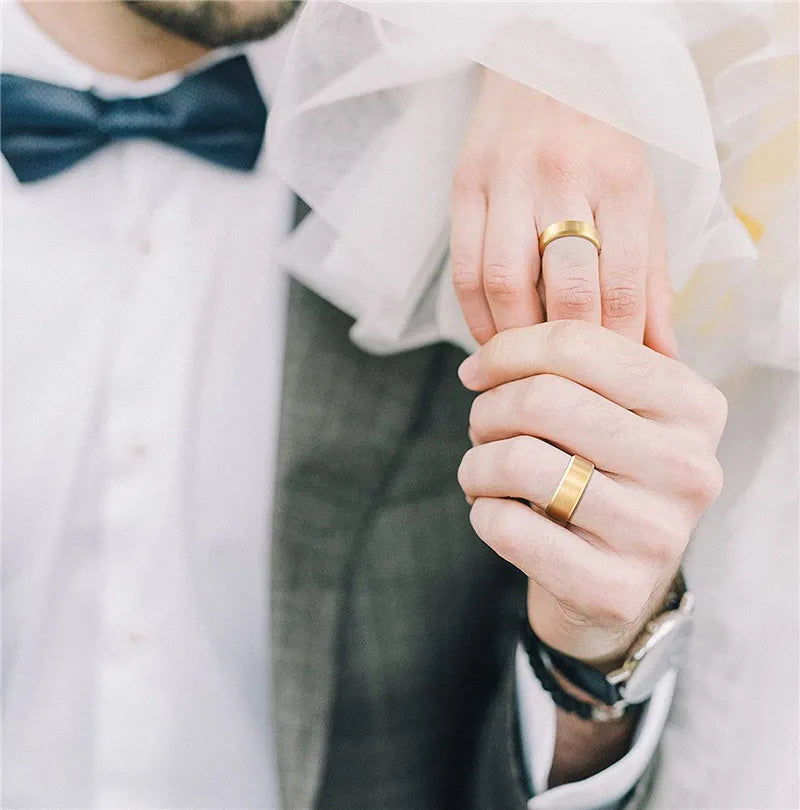 TIGRADE Pure Titanium Rings Gold Color 6MM 8MM Brushed Wedding Band Luxury in Comfort Fit Matte for Men Women Anti-allergy