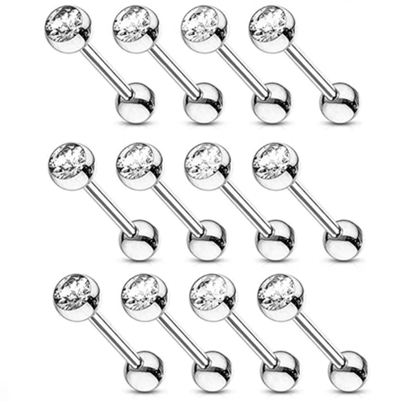 Stainless Steel Crystal Tongue Piercing Set Barbell 14G Nipple Piercing Bar Lot Tongue Barbell Bulk Body Piercing Jewelry Pack Viralgem Store