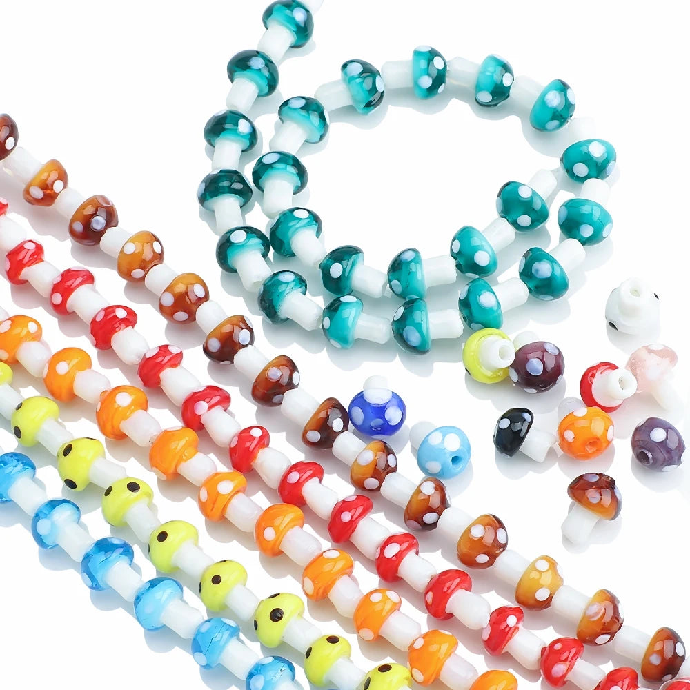 10Pcs 10x13mm 12x16mm 15x20mm Mushroom Shape Lampwork Glass Loose Beads for DIY Crafts Jewelry Making Earing Necklace Accessory