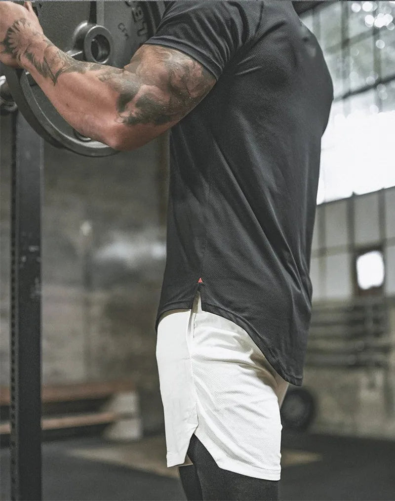 2024 European Men's Sports Summer New Double Layer Mobile Phone Pants Gym Exercise Jogging Training Shorts