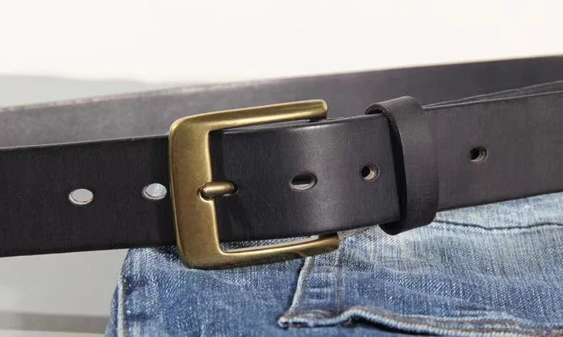 Vintage Luxury Handmade Leather Copper Buckle Man's Belt Cinturon Gotico Cowhide Retro All-match Casual Jeans Soft Belt ABC Viralgem Store
