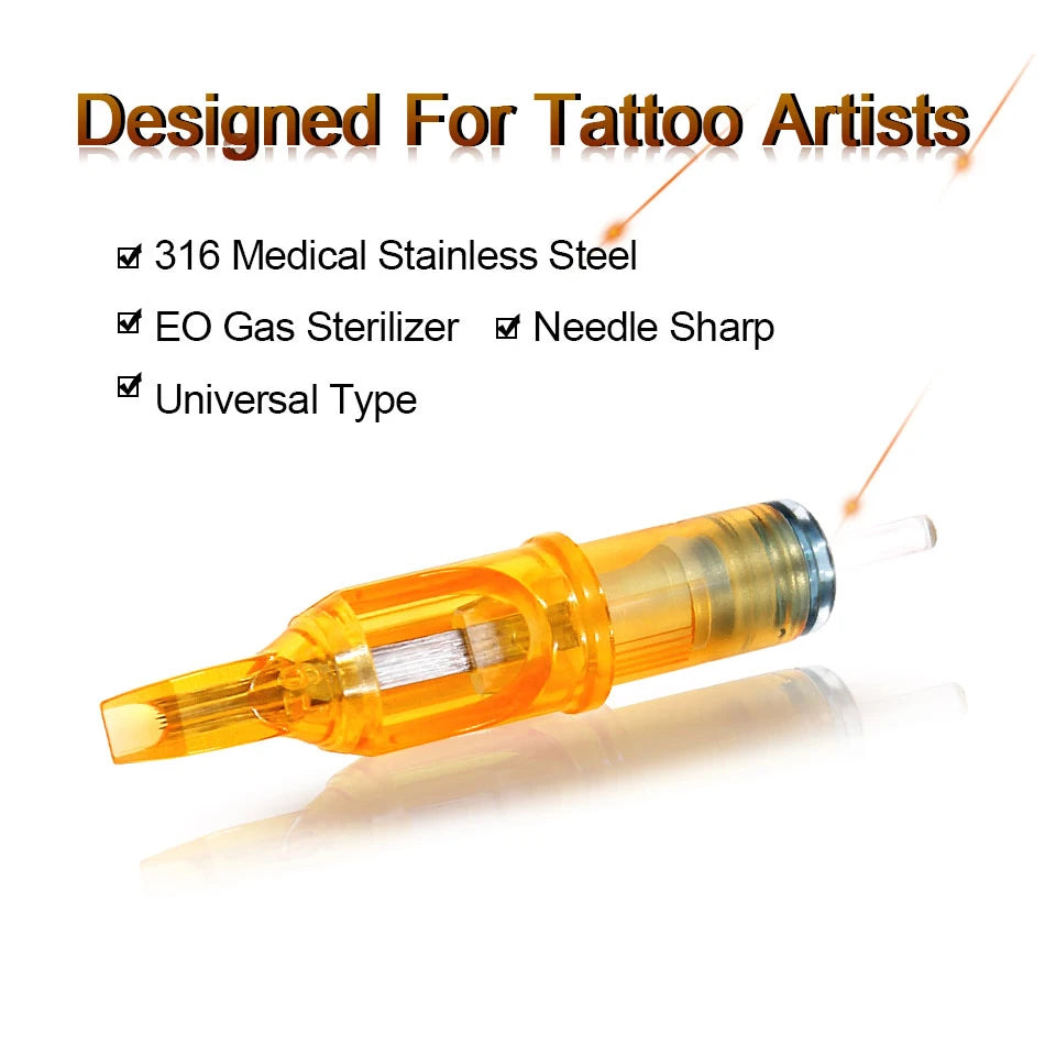 20pcs Yellow Dragonfly Tattoo Cartridge Needle Agujas RL RM RS M1 Body Easy To Color For Machine Permanent Makeup Eyebrow Beauty
