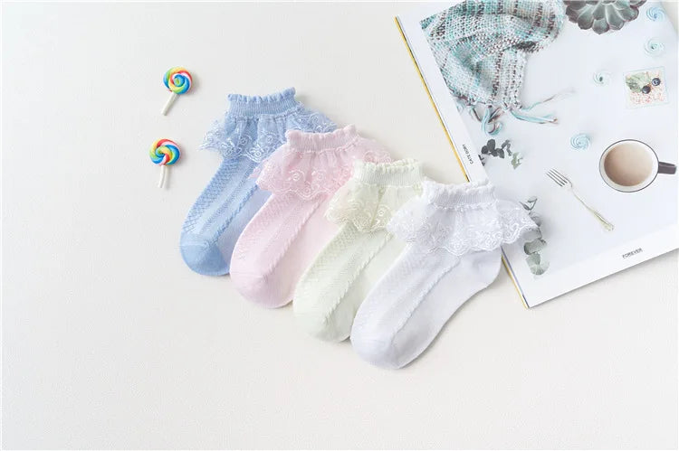 10 Pairs/lot Baby Girls Kids Socks Lace Ruffle Princess Mesh Children Ankle Short Breathable Cotton White Pink Blue Toddler Sock