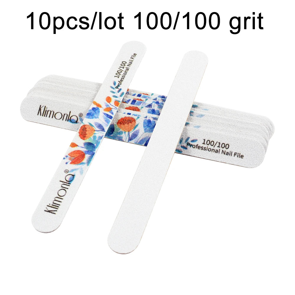10Pcs/Lot Nail File 100 180 Grit Professional Wooden Two Sided Sanding Files Washable Nails Accessories Manicure Salon Tools
