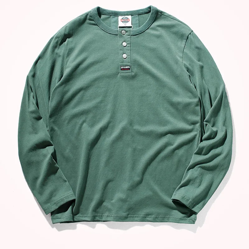 2023 Autumn New Men's Fashion Simple Long Sleeve O-neck Pure Cotton Solid T-shirt Bottomed Shirt Retro American Casual