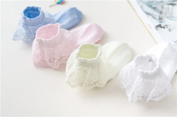 10 Pairs/lot Baby Girls Kids Socks Lace Ruffle Princess Mesh Children Ankle Short Breathable Cotton White Pink Blue Toddler Sock