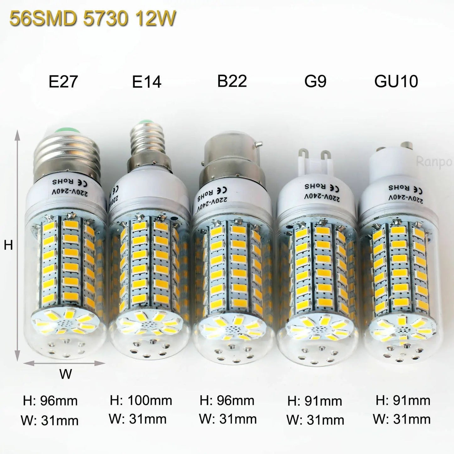 Super Brightness 7W-15W LED Corn Light Bulbs E27 E14 B22 G9 GU10 Screw 24/36/48/56/69/72 LED Chips White Lampada 220V Ampoule Viralgem Store
