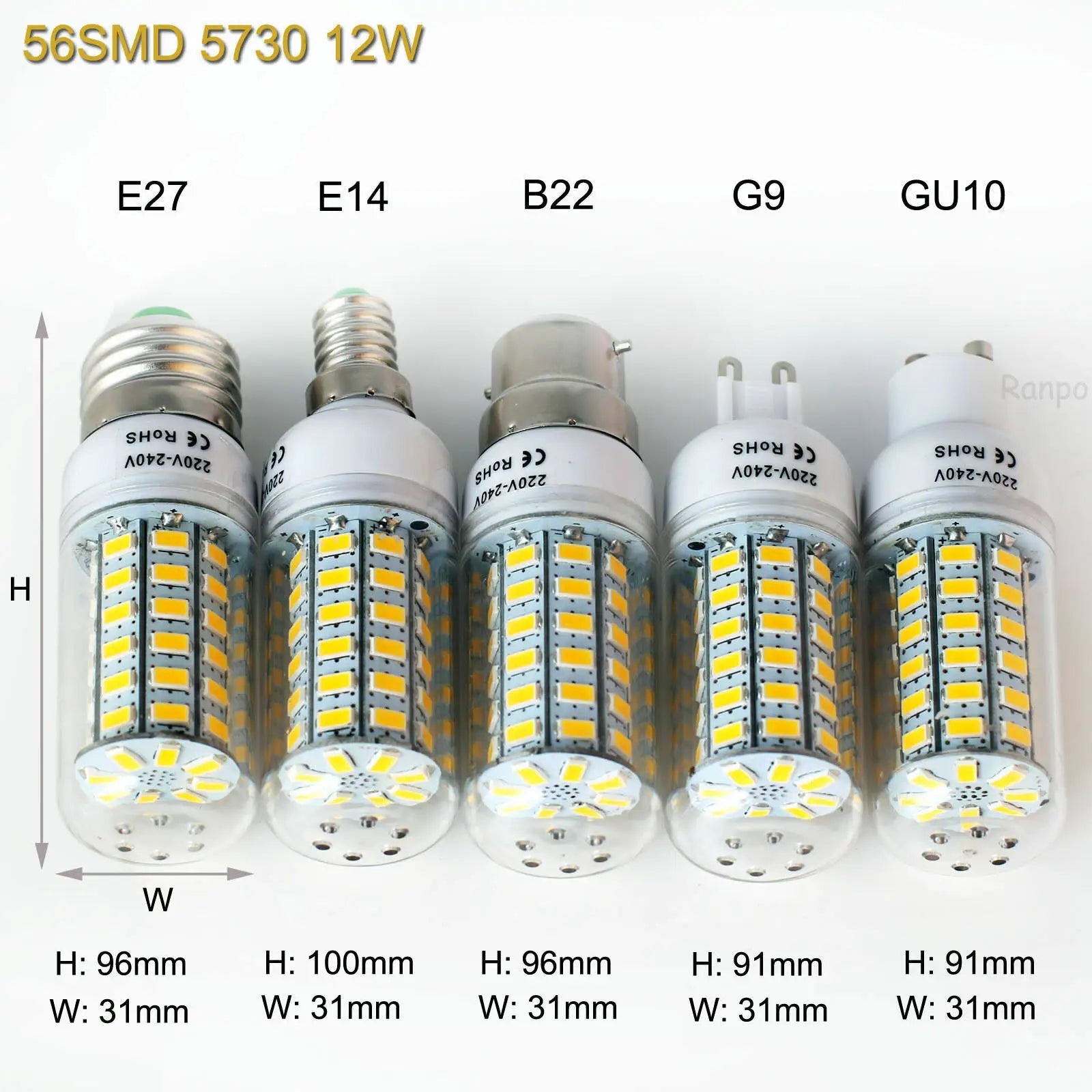 Super Brightness 7W-15W LED Corn Light Bulbs E27 E14 B22 G9 GU10 Screw 24/36/48/56/69/72 LED Chips White Lampada 220V Ampoule Viralgem Store