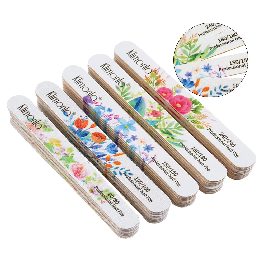 10Pcs/Lot Nail File 100 180 Grit Professional Wooden Two Sided Sanding Files Washable Nails Accessories Manicure Salon Tools