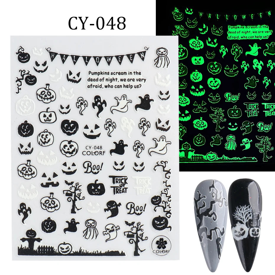 1pcs 3D Luminous Nail Stickers Flame Butterfly Star Moon Glitter Design Glow in The Dark Slider Manicure Decorations JICY028-036