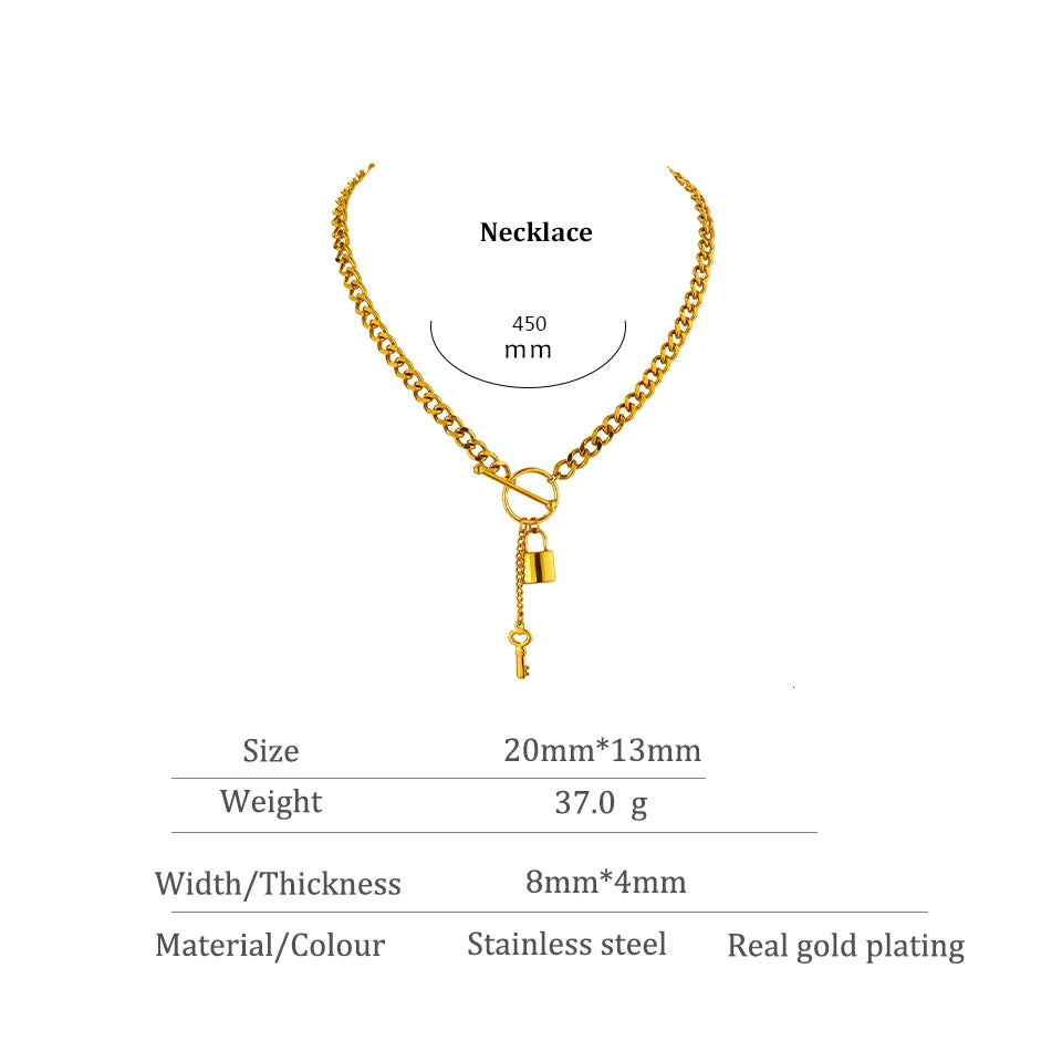 Yhpup New 316L Stainless Steel Jewelry Punk Metal Lock Pendant Necklace Minimalist 18 K Plated Chain подвеска Necklace Gala
